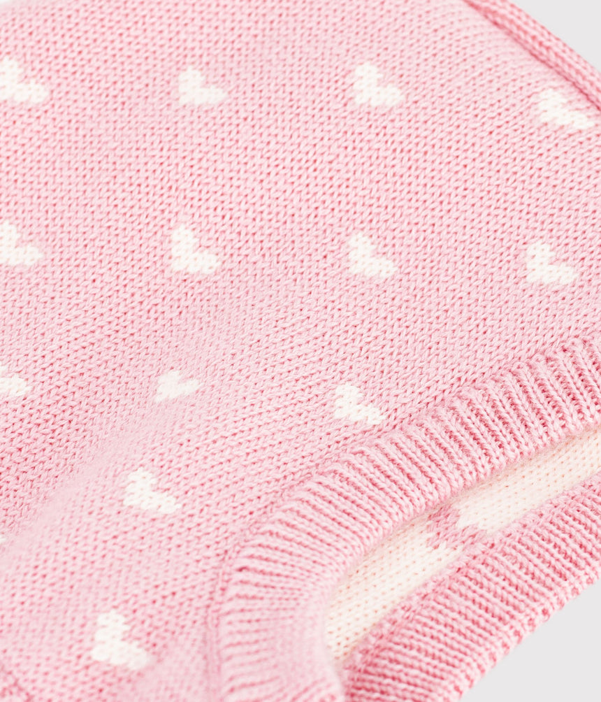BABIES' HEART PRINT BALACLAVA IN WOOL AND COTTON