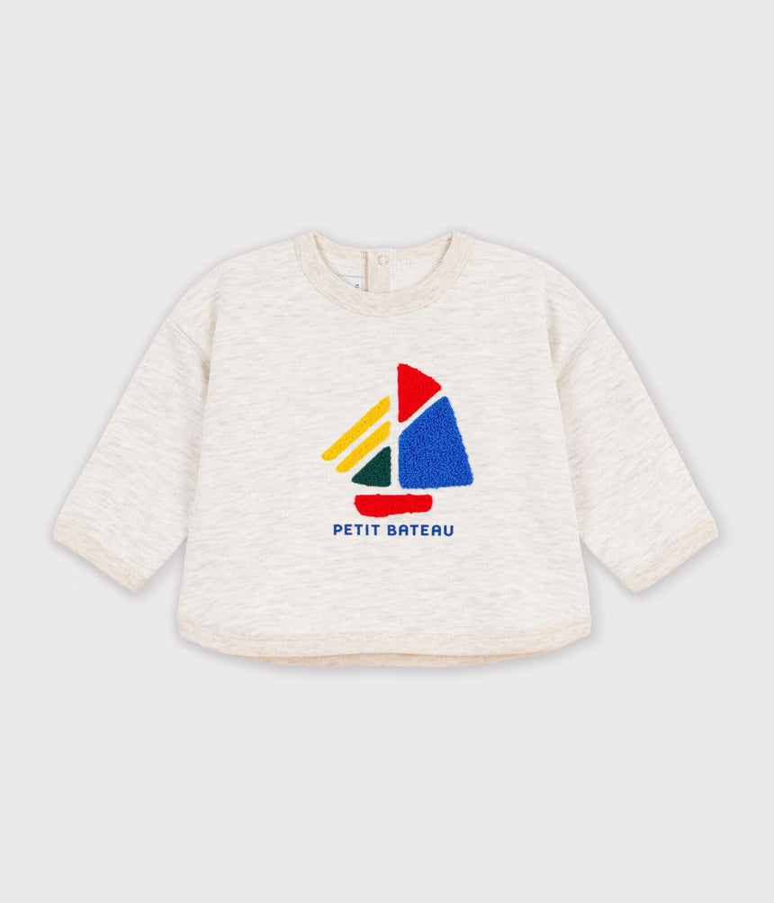 BABIES' PLAIN AND BOAT PATTERNED COTTON SWEATSHIRT