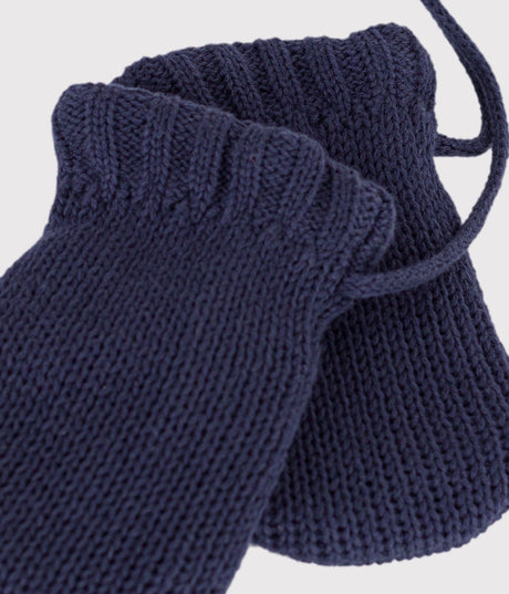 PLAIN KNITTED BABY MITTENS WITH FLEECE LINING