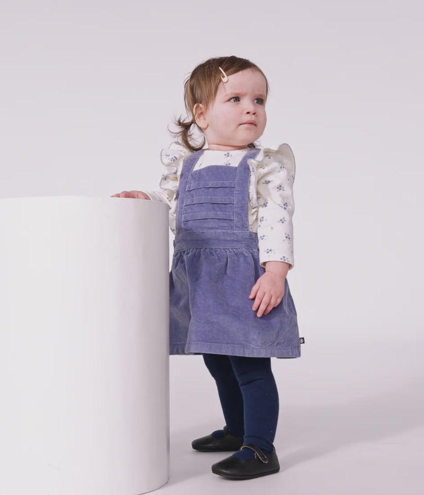 BABIES' LONG-SLEEVED PLAIN CORDUROY DRESS
