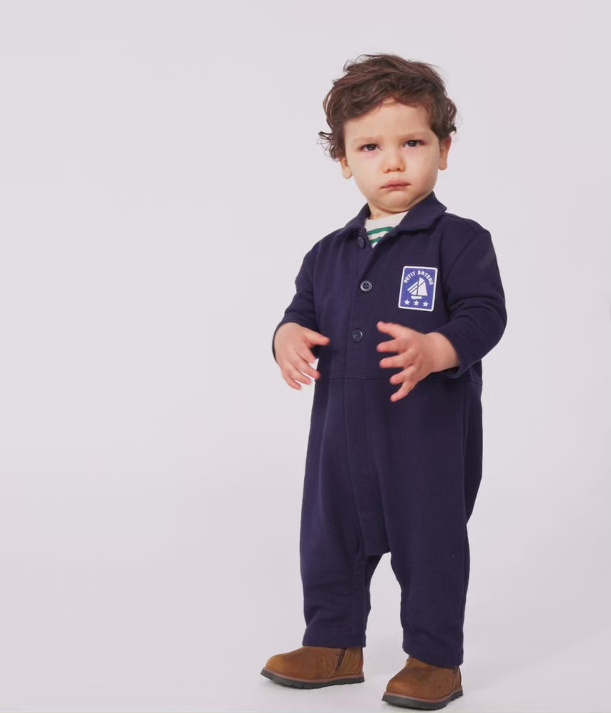 BABIES' LONG PLAIN COTTON JUMPSUIT