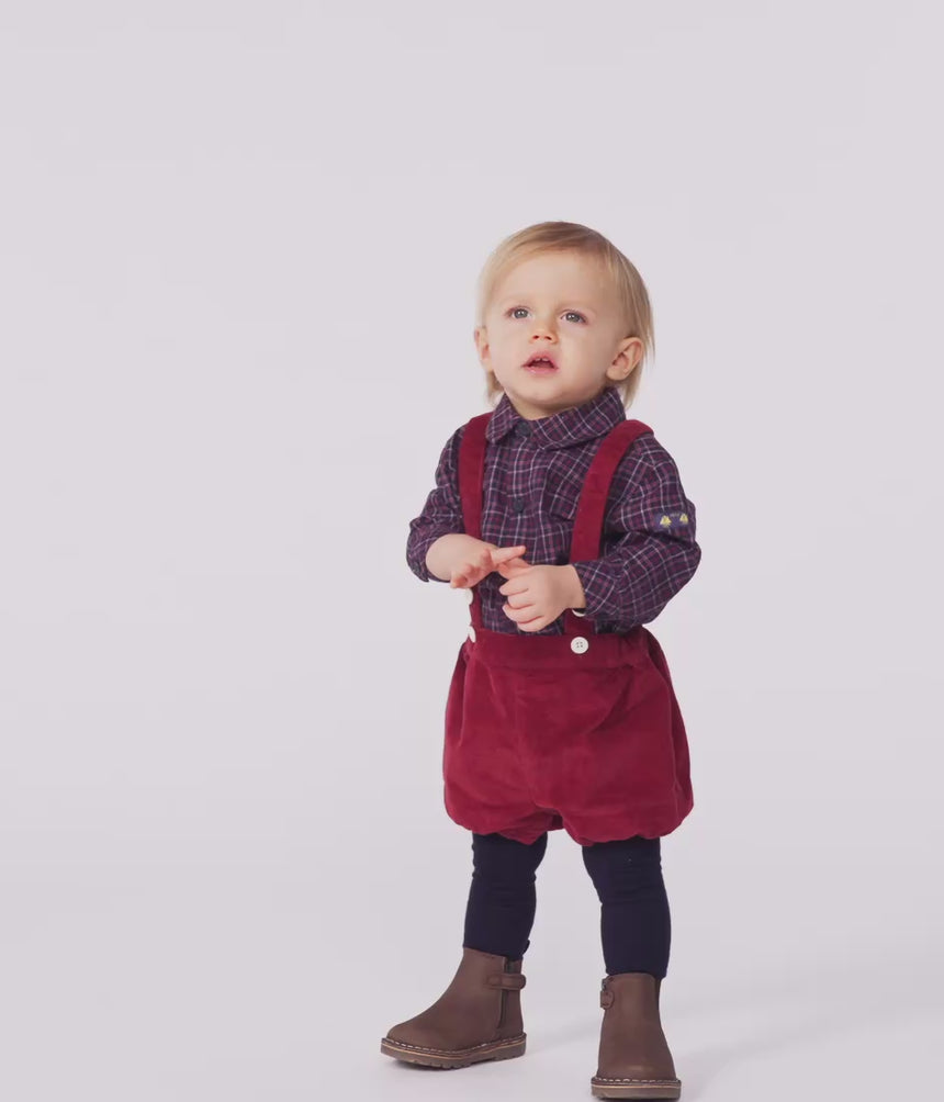 BABIES' PLAIN CORDUROY SHORTS WITH SHOULDER STRAPS