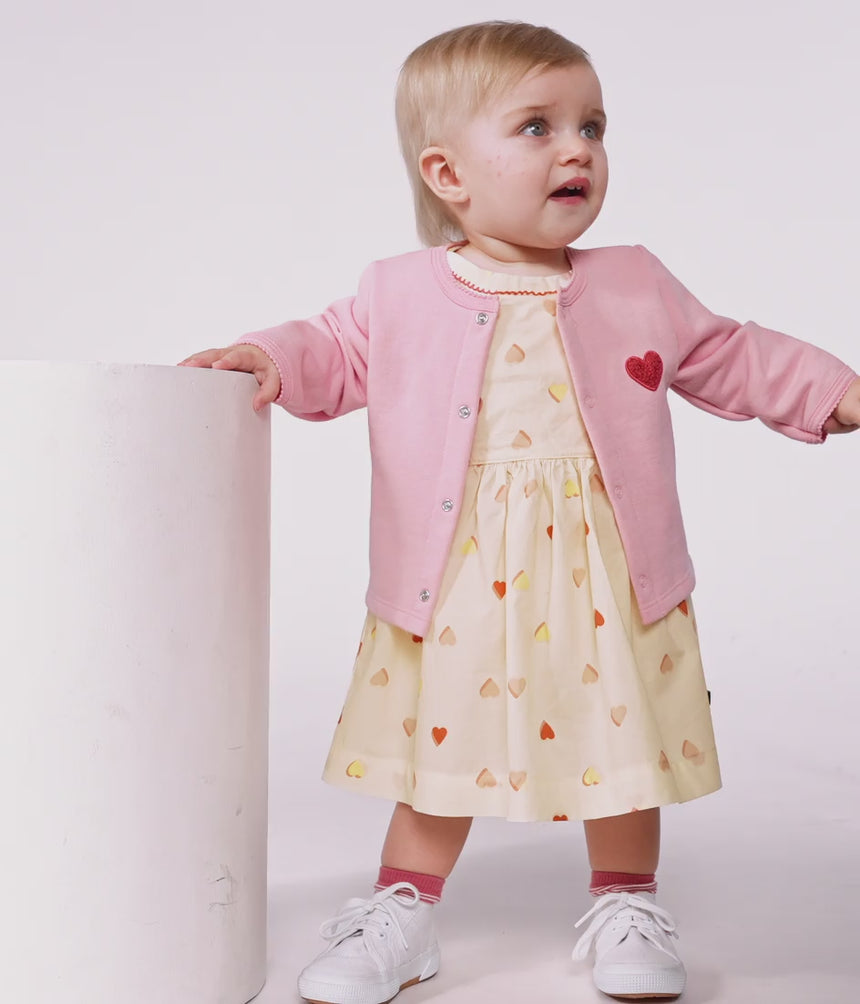 BABIES' PLAIN COTTON CARDIGAN WITH A HEART BADGE