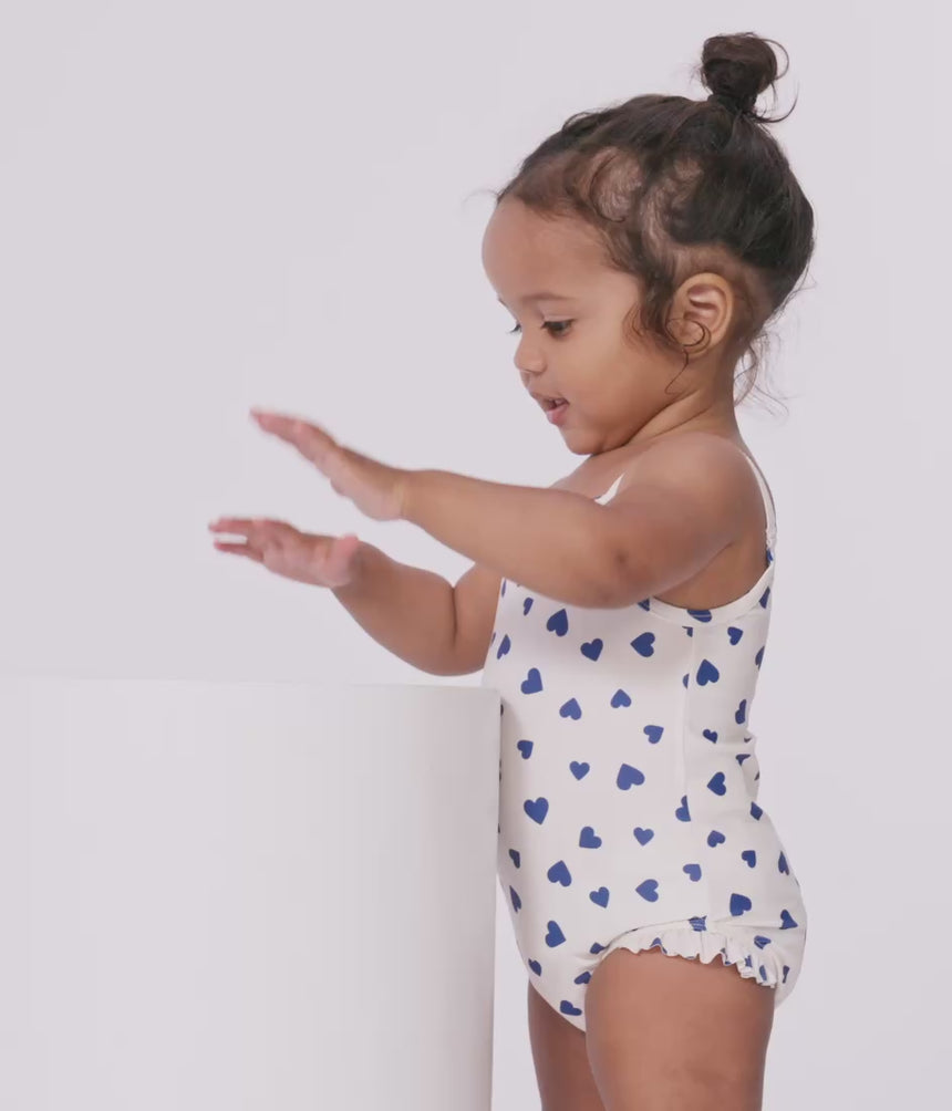 BABIES' ONE-PIECE HEART PRINT RUFFLED SWIMSUIT